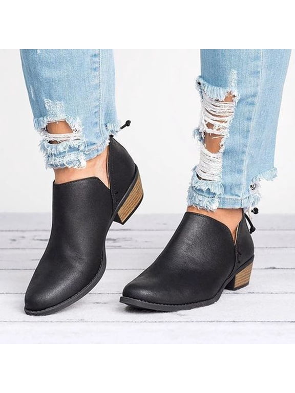 Women's Boot Fashion Women's Short Suede Pointed Toe Solid Color Sleeve Short Tube Mid Heel Retro Ankle Boots