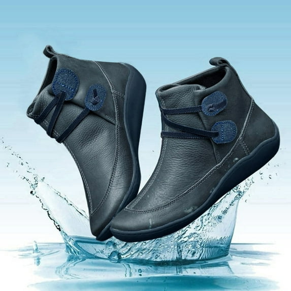 Babysbule Women's Boot Fashion Women's Vintage Leather Flat Shoes Winter Round Toe Ankle