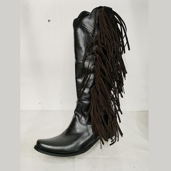 Babysbule Women's Boot Fashion Women's Winter High Boots With Fringe Sleeve In Solid Color And Low Heel
