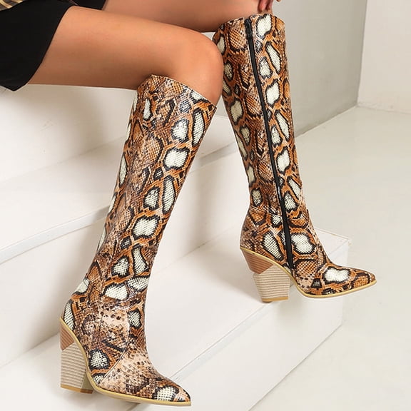 Babysbule Women's Boot Fashion Women's Winter Lightweight Snakeskin Pointed High Heel High Boots