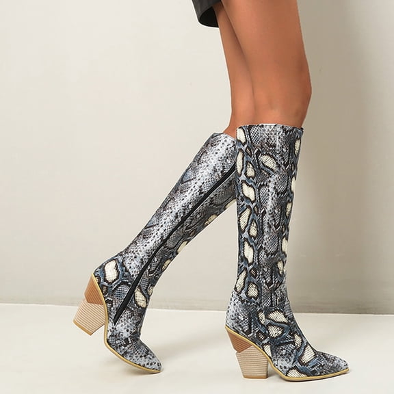 Babysbule Women's Boot Fashion Women's Winter Lightweight Snakeskin Pointed High Heel High Boots