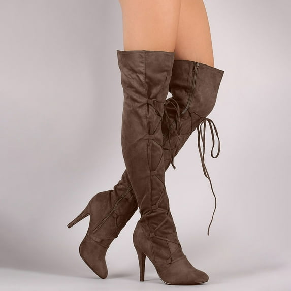 YUNAFFT Women's Boots Clearance, Women's Comfortable Suede Cross Lace Side Zipper Over The Knee High Heeled