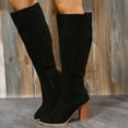 thumbnail image 1 of YUNAFFT Women's Boots Clearance, Women's Fall Winter Flock Solid Color Long Boots High-Heels Boots Round-Toe Knee High Boot, 1 of 5