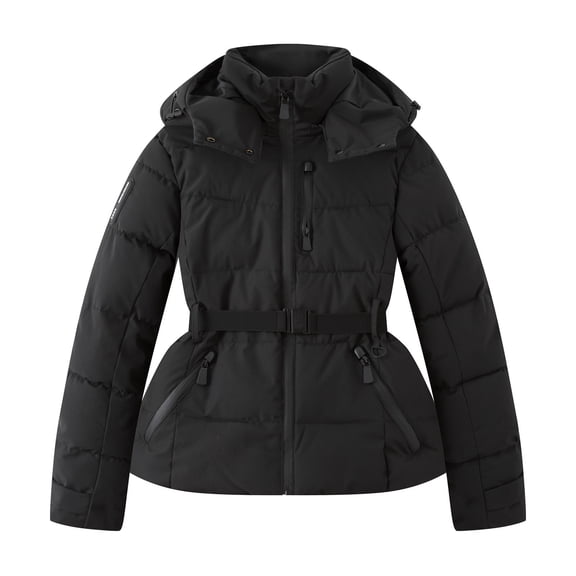 YUNAFFT Women's Casual Waist-Defining Quilted Hooded Jacket with Long Sleeves for Ski and Outdoor Winter Coat