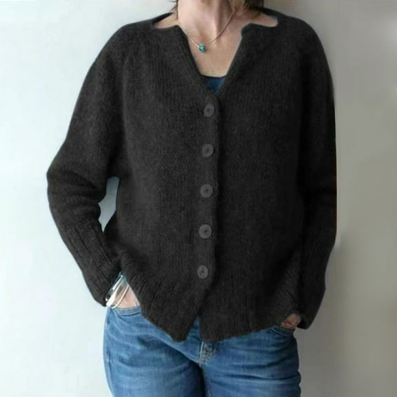 Babysbule Women's Fashion Sweater Fashion Women Casual Solid Knitting Buttons Long Sleeve V-Neck Sweaters Tops