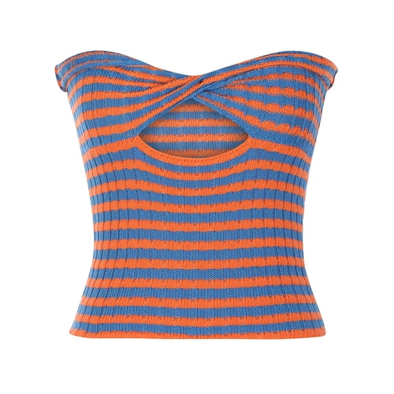 YUNAFFT Women's Fashion Sweater Clearance, Women's Stripe Breast Wrap Essential Sleeveless V-Neck Beautiful Back Knitting Vest Hollow Out Tube Tops