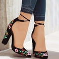 thumbnail image 1 of Babysbule Women's High Heels, Women's Ethnic Suede Embroidered Strap High Heel Chunky Sandals, 1 of 5