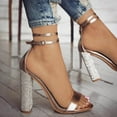 thumbnail image 1 of Babysbule Women's High Heels, Women's Patent Leather Golden Strappy Buckle Rhinestone High Heel Sandals, 1 of 5