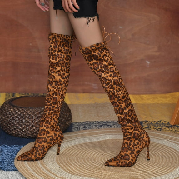 YUNAFFT Women's High Heels, Women's Shoes Laceing Pointed High Heels Leopard Fashion Resilience High Discount