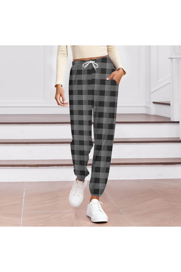 Women's Plaid Print Tie-Detail Cuffed Hem Lounge Pants with Pockets for Home Comfort