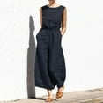 thumbnail image 1 of Awdenio Jumpsuits for Women Elegant Sleeveless Linen Jumpsuits Casual Wide Leg Jumpsuit Pants Romper, 1 of 9