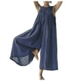 thumbnail image 1 of Awdenio Women's Summer Casual Jumpsuits Fashion Solid Cotton Linen Romper Long Playsuit Zipper Sleeveless, 1 of 5