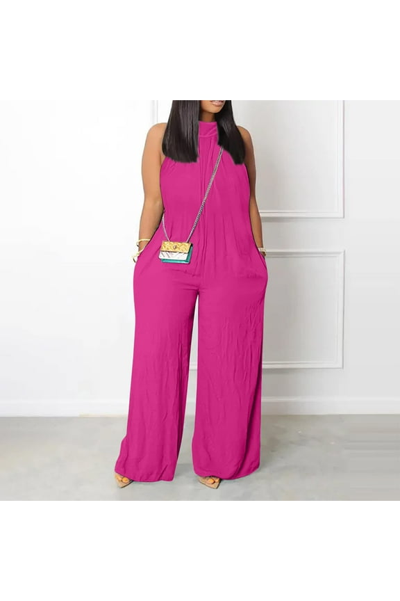 Women's Summer Casual Jumpsuits Women Casual One-Piece Wide Leg Jumpsuits Athletic Halter Solid Rompers Loose Summer Formal Jumpsuit