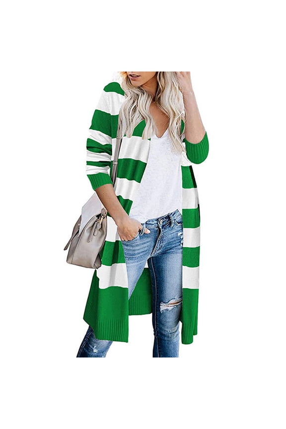 Women's Tops, Jackets& Coat Fashion Fashion Women Casual Stripes Patchwork Long Sleeves Sweater Cardigan Blouse Tops
