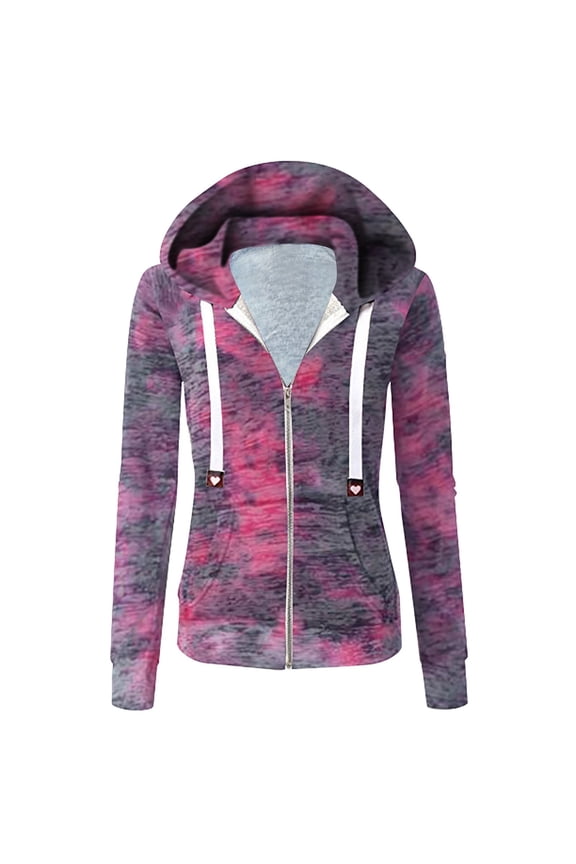 Women's Tops, Jackets& Coat Fashion Women Fashion Casual Tie-Dyed Print Zipper Long Sleeve Pocket Loose Coat