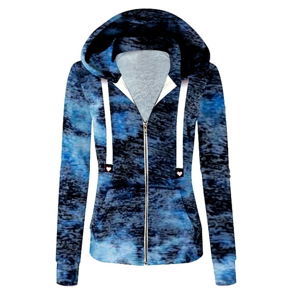 Babysbule Women's Tops, Jackets& Coat Fashion Women Fashion Casual Tie-Dyed Print Zipper Long Sleeve Pocket Loose Coat