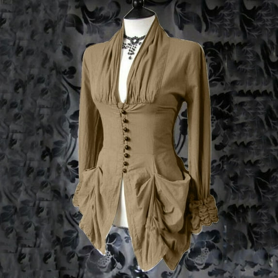 Babysbule Women's Tops, Jackets& Coat Fashion Women Long Sleeve Retro Lace Trim Button Up Vintage Irregular Tailcoat Outwear