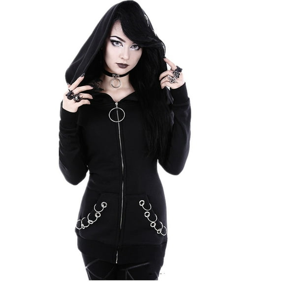 Babysbule Women's Tops, Jackets& Coat Fashion Women Loose Gothic Punk Long Sleeve Hooded Solid Black Cardigan Jacket Coat