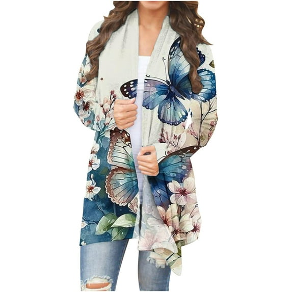 Babysbule Women's Tops, Jackets& Coat Fashion Women's Fashionable Long Sleeved Floral Printed Cardigan Jacket Top
