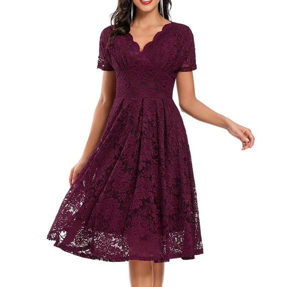 YUNAFFT Womens Dresses Clearance Women Lace Short Sleeves Party Dress Cocktail Prom Ballgown Vintage Dress Sale