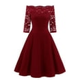 thumbnail image 1 of YUNAFFT Womens Dresses Clearance Women New Vintage Lace Patchwork Off Shoulder Cocktail Party Retro Swing Dress Sale, 1 of 7