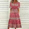 thumbnail image 1 of Babysbule Womens Dresses Women's Summer Casual Round Neck Short Sleeve Zipper Folding Floral Printed Dresses, 1 of 8