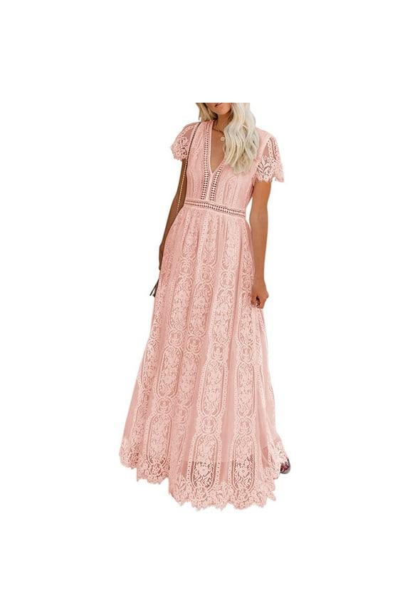 Womens Dresses Women's V Neck Short Sleeve Floral Lace Wedding Dress Bridesmaid Cocktail Party Maxi Dress Outfit
