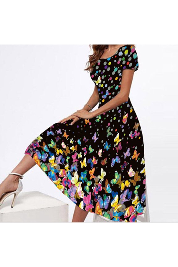 Womens Dresses Women's Short Sleeve Round Neck Casual Fashion Party Daily Elegant Printing Dress