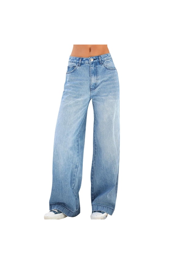 Womens Jeans Solid Color Fashion Women's Mid Ripped Denim Frayed Hem Casual Jeans Denim Trousers
