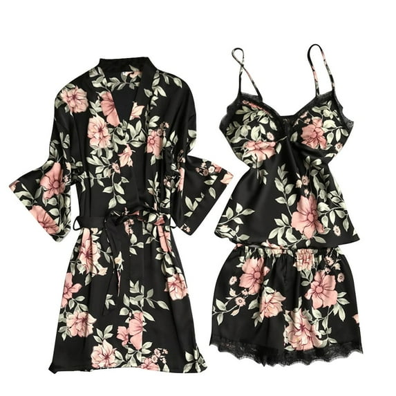 Babysbule Womens Pajamas Sets Wireless Rimless Pajamas Lace Nightdress Silk Underwear Women Sleepwear Sleepwear Soft