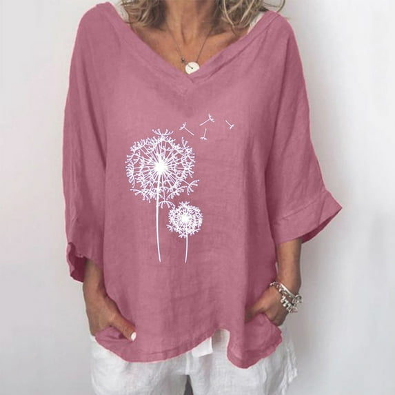 YUNAFFT Womens Tops Casual Loose Fashion Lady Women Lady V-Neck Short Sleeve Printed Tops Tee T-Shirt Blouse Tunics On Sale