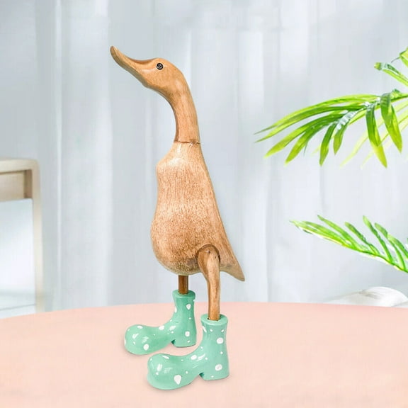 YUNAFFT Wooden Crafted Duck Figurine with Spotty Wellies Funny Standing Duck Statues Decorative Resin Rain Boot Animal Sculpture Collectible Crafts