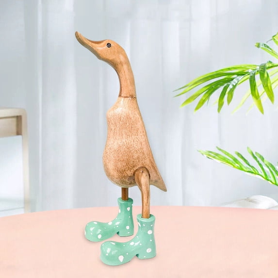 YUNAFFT Wooden Crafted Duck Figurine with Spotty Wellies Funny Standing Duck Statues Decorative Resin Rain Boot Animal Sculpture Collectible Crafts
