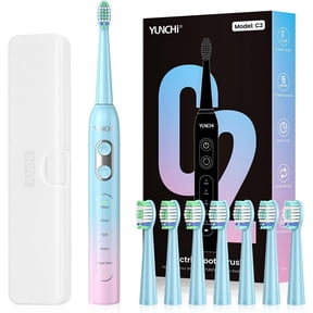 YUNCHI C2 Electric Toothbrushes for Adults, USB-C Rechargeable Sonic Toothbrush with 5 Modes and 2 Minutes Timer, Soft Bristles 8 Brush Heads and Travel Case, Pink and Light Blue