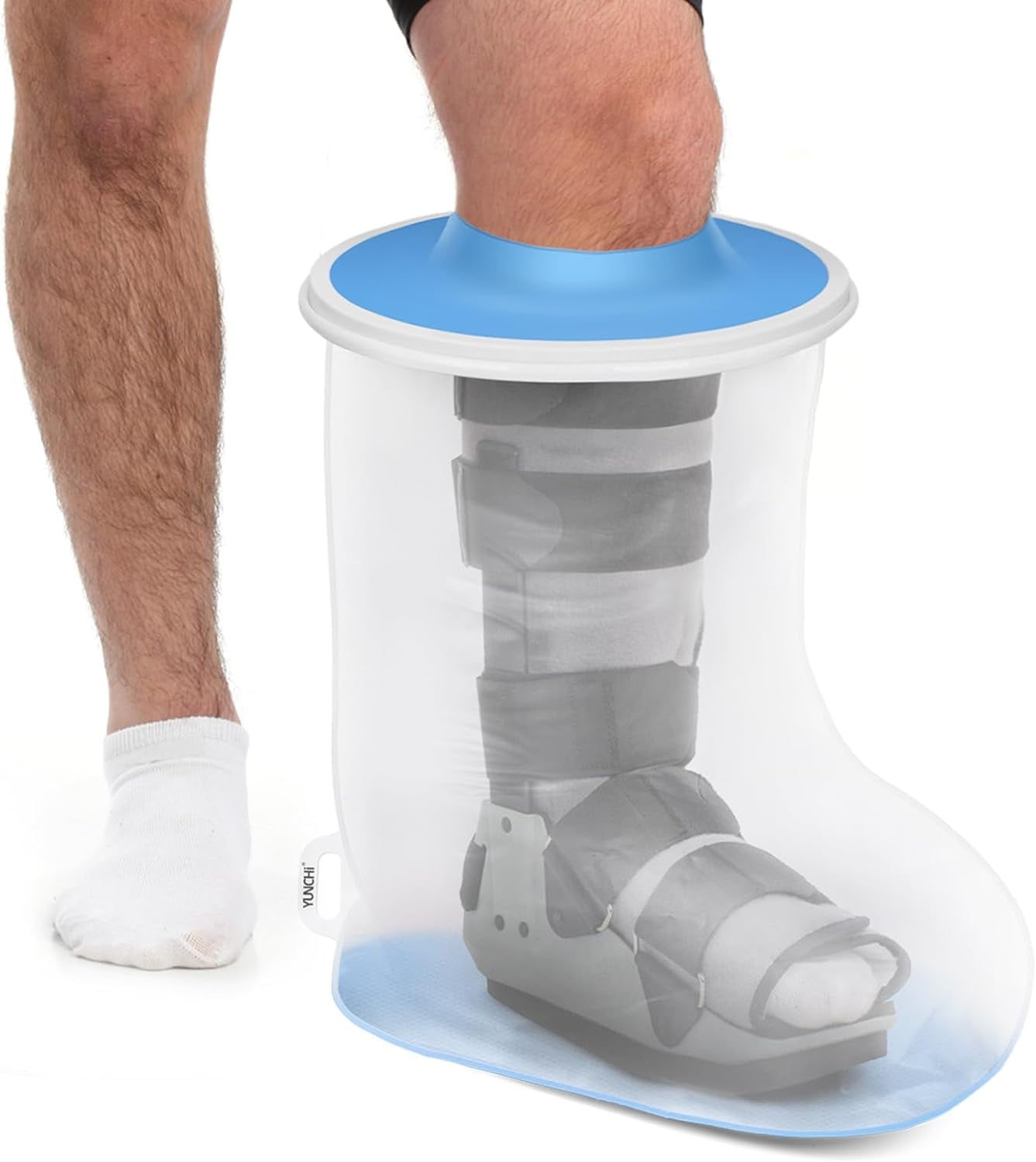YUNCHI Extra Wide Cast Cover for Leg in Shower with Non-Slip Bottom, Reusable TPU Large Shower Boots