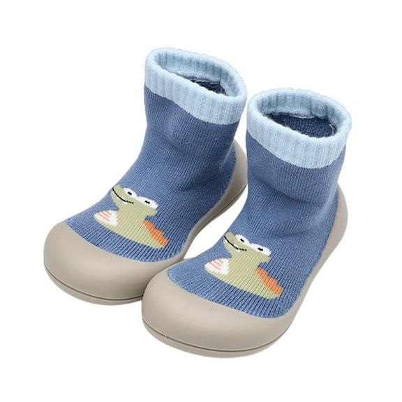 YUNCITY Baby Sock Shoes Boys Girls Fall Winter Indoor Outdoor Thickened Warm Toddler Children Fashion Cartoon Walking Shoes Blue 6-12 Months