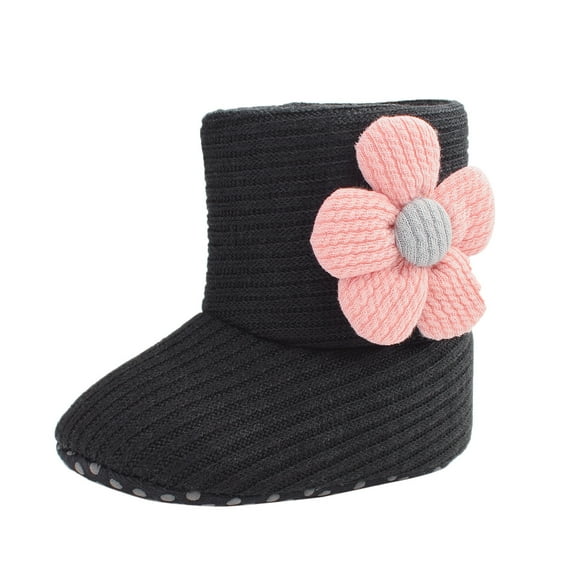 YUNCITY Baby Winter Shoes Infant Babys Autumn Sun Flower Shoes Babys Cotton Boots Warm Toddler Shoes Black 12-18 Months