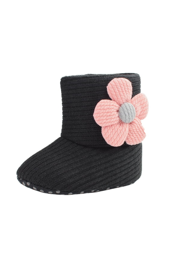 Baby Winter Shoes Infant Babys Autumn Sun Flower Shoes Babys Cotton Boots Warm Toddler Shoes Black 12-18 Months