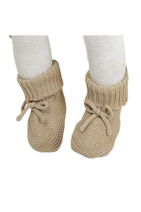 Baby Winter Shoes Infants Soft Knit Booties With Bow Cute First Shoes Warm Toddler Socks Sneakers Khaki 6-9 Months