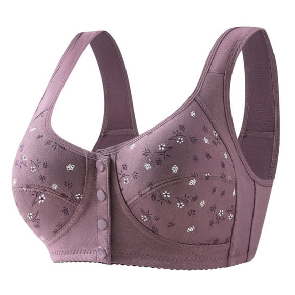 YUNCITY Bras For Women Soft Cotton Vest Front Button Underwear Elderly Bra Large Size Underwear Comfy Bra Purple