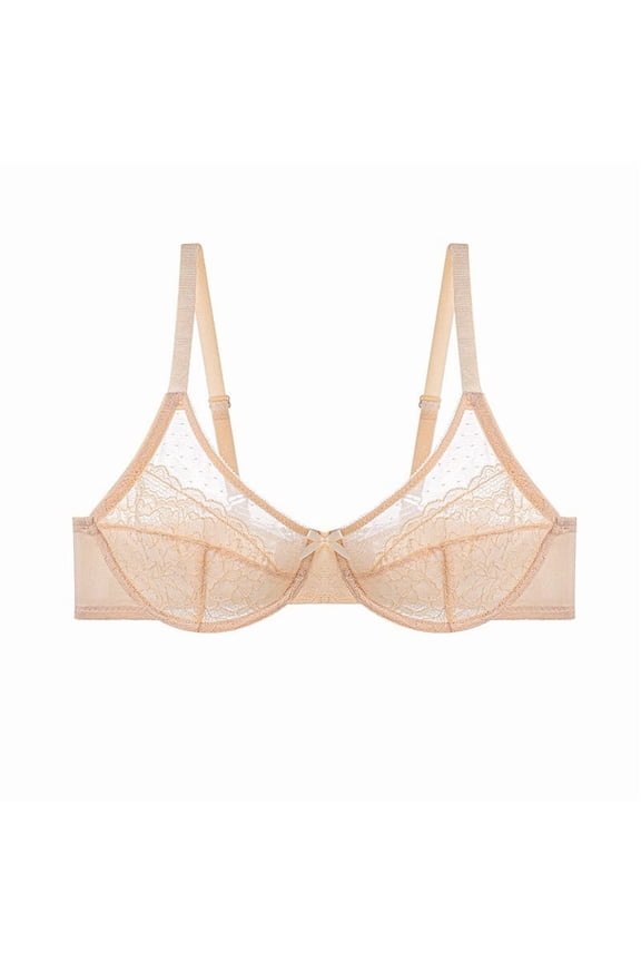 Bras For Women Thin Mesh Gathered Bras Full Coverage Push Up Sagging Wireless Bras Women Beige