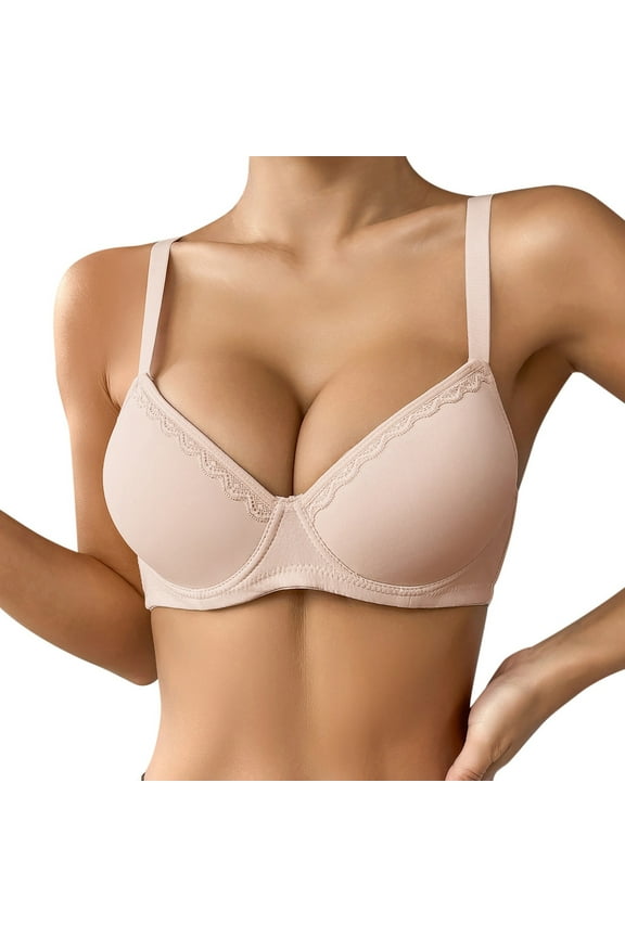 Bras For Women Thin Solid Color Comfortable Breathable Push Up Bra With Underwire Triple Breasted Bra Comfy Bra Beige