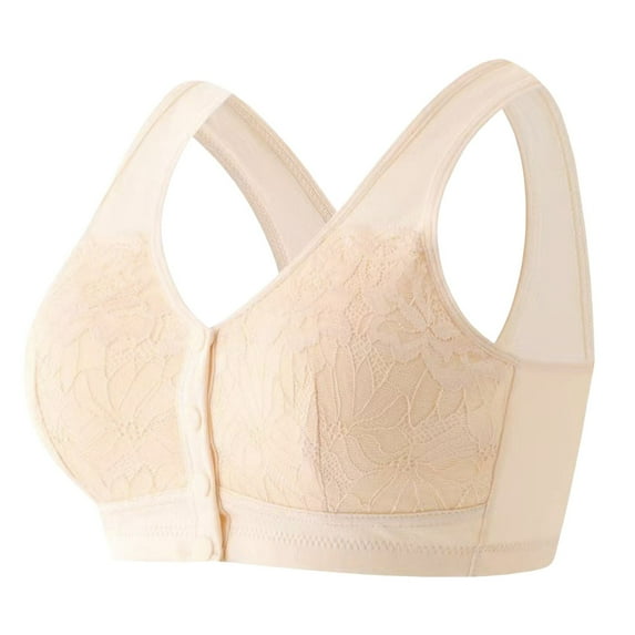 YUNCITY Front Closure Bras For Women Comfortable Front Button Wireless Shaping Bra Lace Bras Without Underwire Elderly Wireless Bras Women Beige