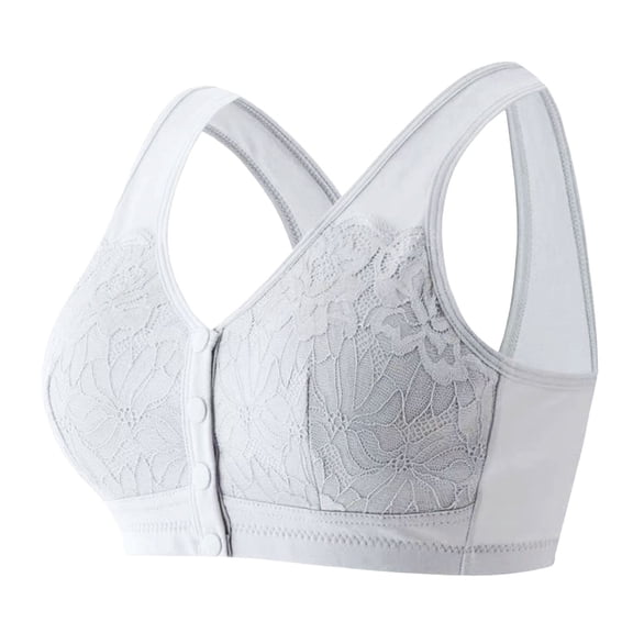 YUNCITY Front Closure Bras For Women Comfortable Front Button Wireless Shaping Bra Lace Bras Without Underwire Elderly Wireless Bras Women Grey