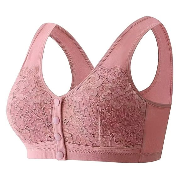 YUNCITY Front Closure Bras For Women Comfortable Front Button Wireless Shaping Bra Lace Bras Without Underwire Elderly Wireless Bras Women Pink