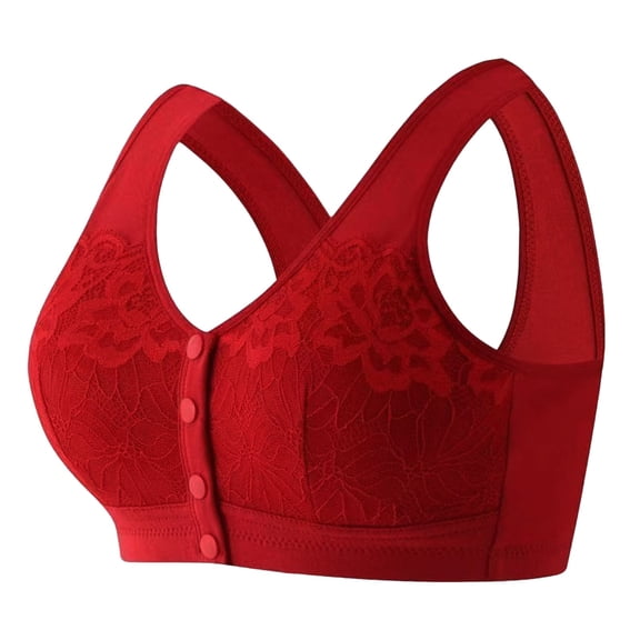 YUNCITY Front Closure Bras For Women Comfortable Front Button Wireless Shaping Bra Lace Bras Without Underwire Elderly Wireless Bras Women Red