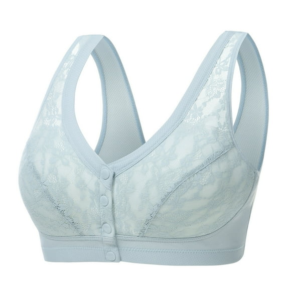 YUNCITY Front Closure Bras For Women Solid Color Front Button Vest Breathable Hole Bra Thin Comfortable Elderly Bra Wireless Bras Women Light Blue