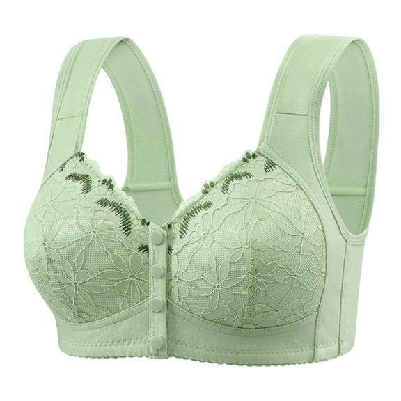 YUNCITY Front Closure Bras For Women Fixed Cup Front Buckle Underwear The Elderly Plus Size Bra Without Underwire Thin Tank Top Bra Wireless Bras Women Light Green
