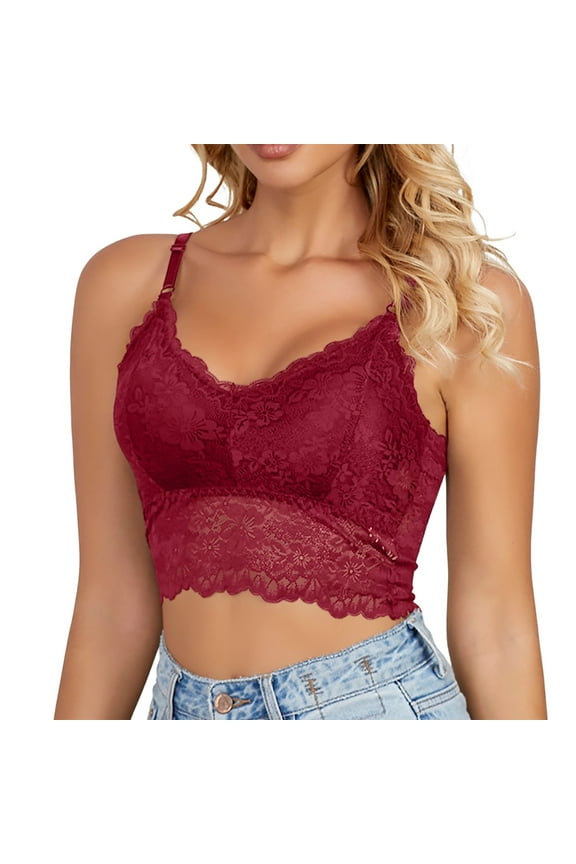 Lace Bralettes For Women Comfortable Padded Bra Adjustable Shoulder Straps Large Size Wrap Bra Comfy Bra Red