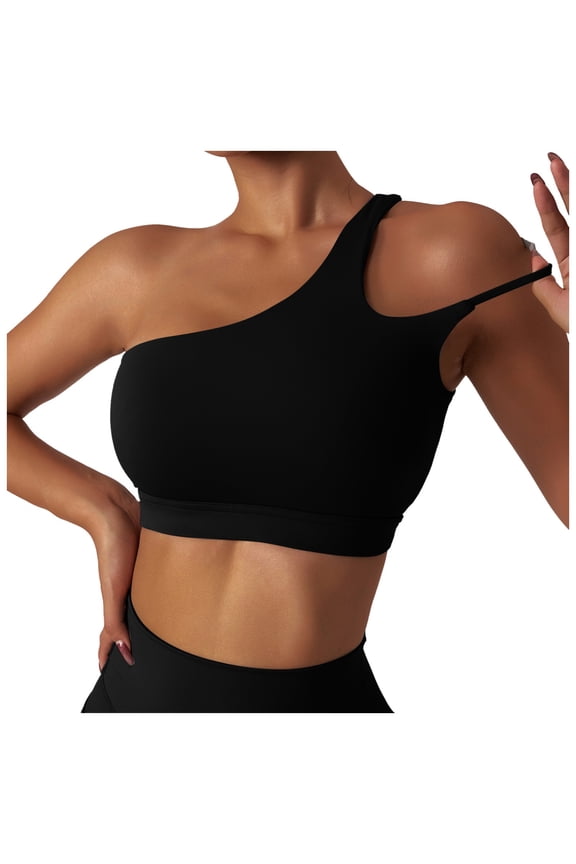 Sports Bras For Women Backless Bra One Shoulder Padded Bustier Push Up Gym Tops Straps Yoga Bra Workout Bra Fitness Bralette Comfy Bra Black